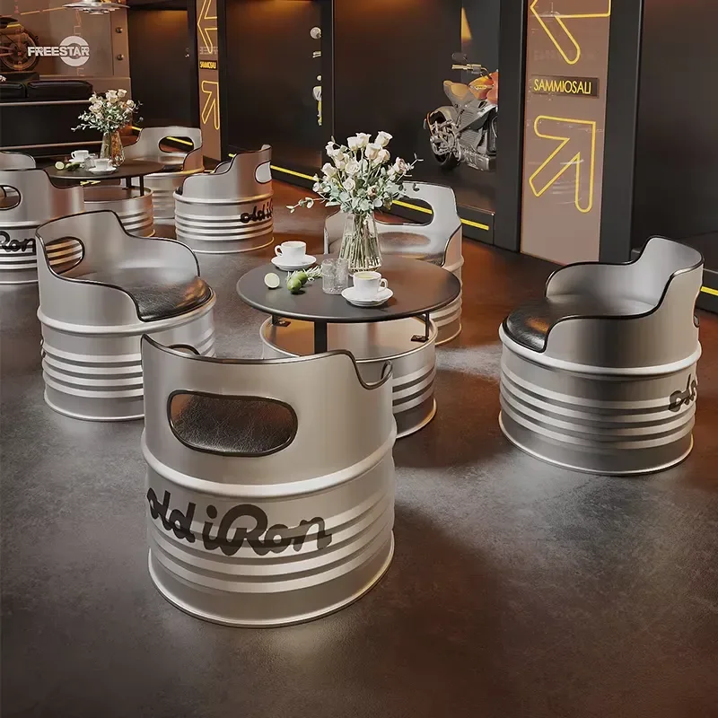 Industrial Metal Cafe Chair Set Locomotive Bar Table Club Booth Seat Restaurant Furniture