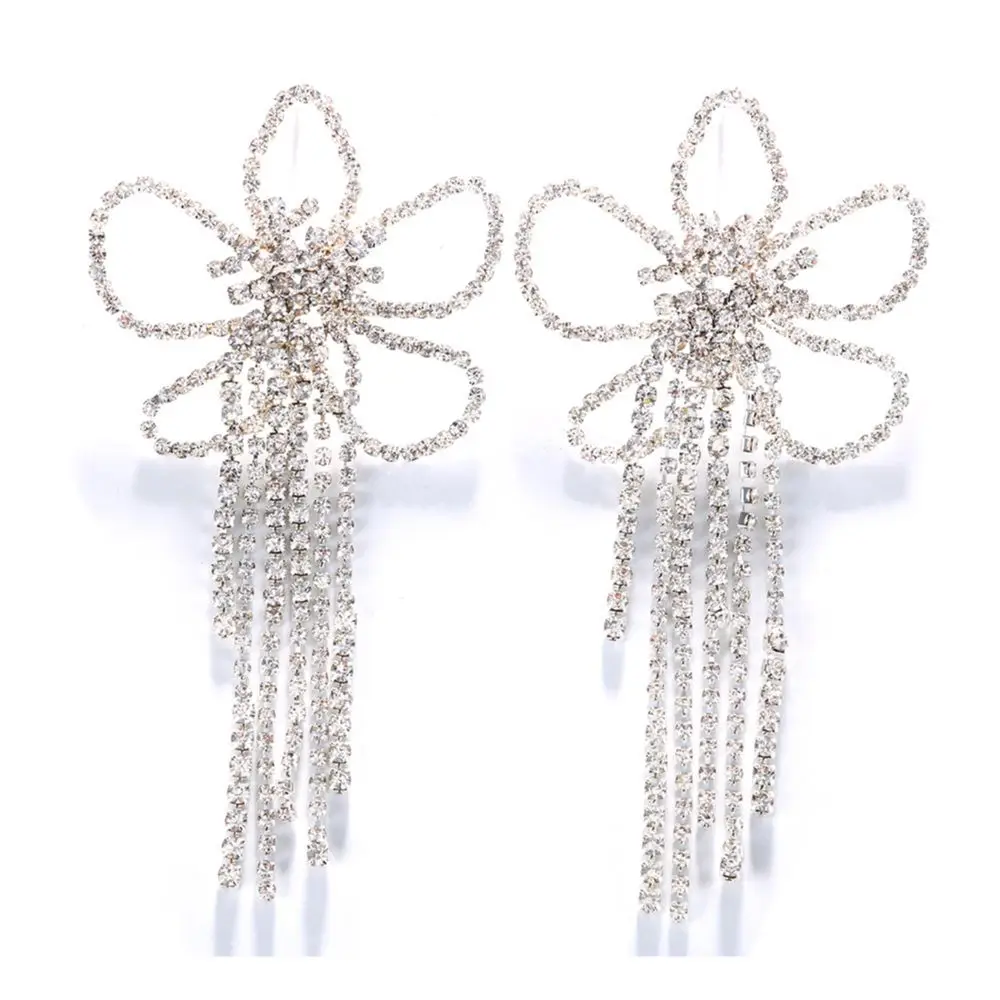 Stonefans Exaggerated Colorful Flower Earrings Fashion Long Tassel Drop Earring for Festival Drag Queen Jewelry