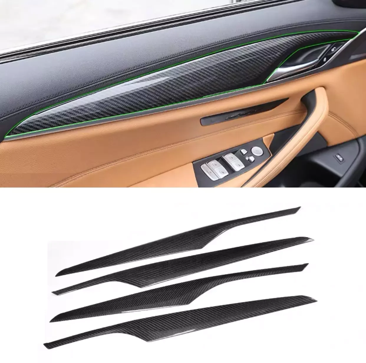 100% twill-forged 4-piece dry carbon fiber automotive interior door handle upholstery for BMW G30 G31 G32 G38 door panel trim