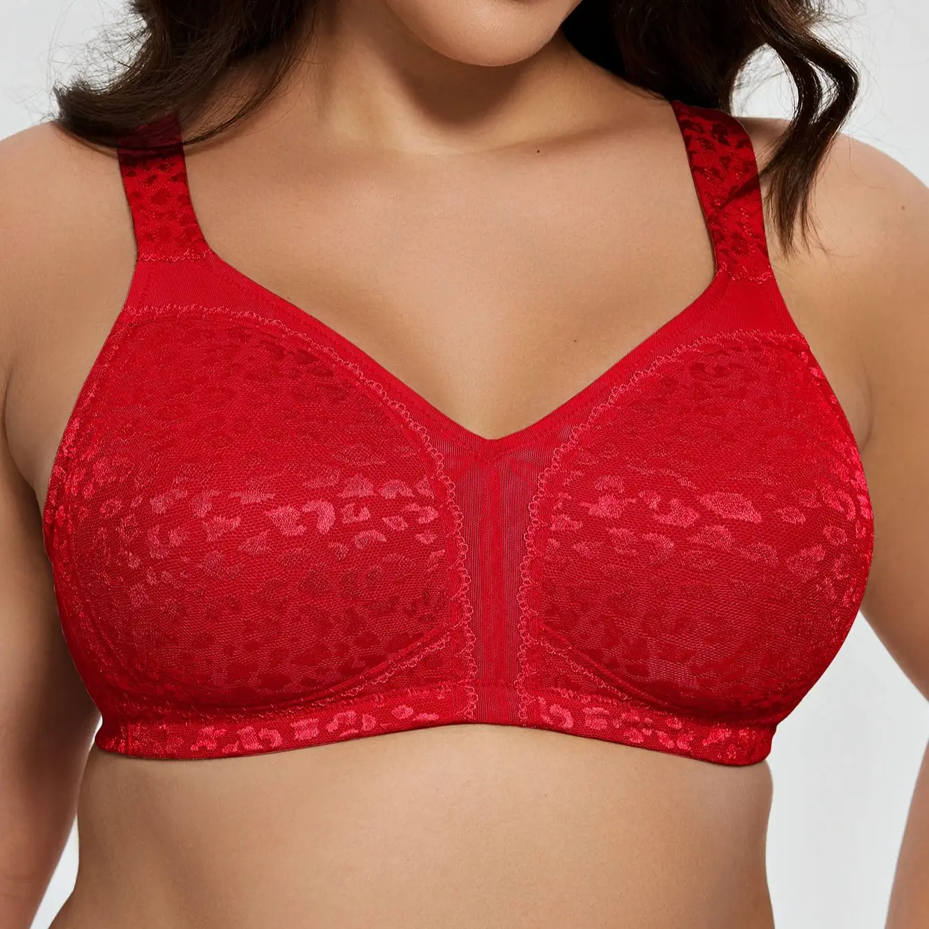 Women\'s  Full Coverage Minimizer Bra Comfort Plus Size Wirefree Non Padded Wide straps Lingerie For Big Breast Cup B C D E F G H