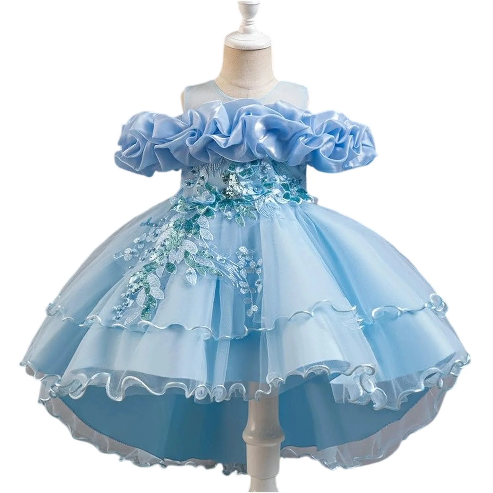 

2-12 Years Fashion Flower Girl Dresses for Weddings Lace Mesh Sleeveless Party Dress for Kids Girl Summer Girls Party Dress