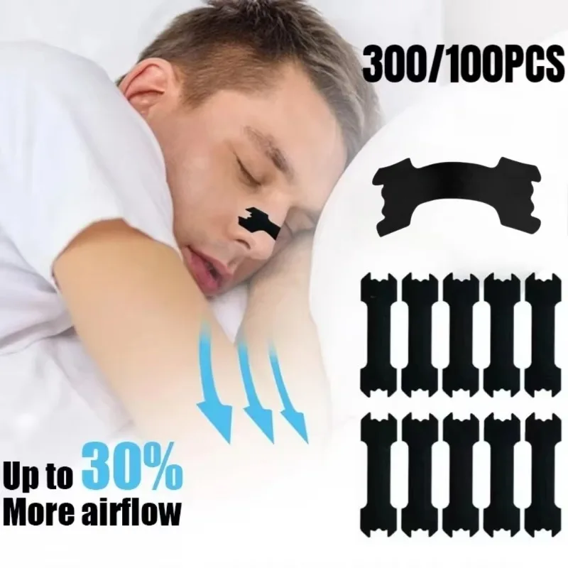 300/200/100PCS Strisce nasali nere Strisce nasali extra resistenti Meglio sonno Striscia anti russamento non invasiva per adulti e bambini