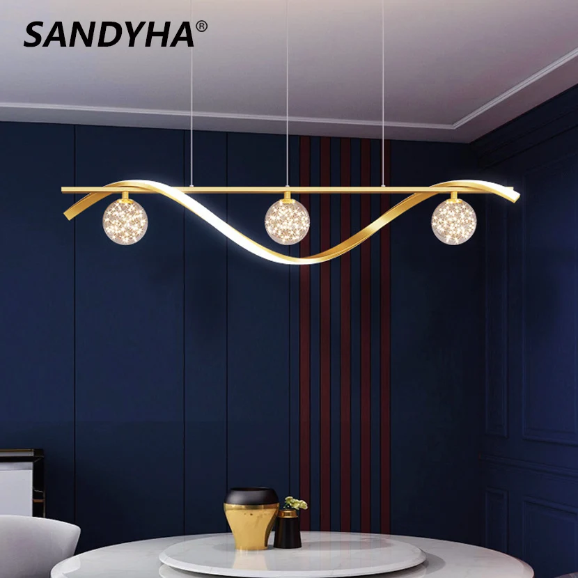 SANDYHA LED Stars Clear Glass Ball Chandelier Dining Room Table Bar Pendant Light Kitchen Island Hanging Warm Cold Lighting Lamp