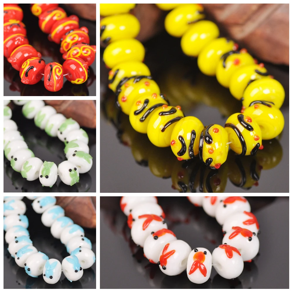 

10pcs 13x8mm Rondelle Handmade Lampwork Glass Loose Spacer Beads For Jewelry Making Accessories DIY Crafts Findings