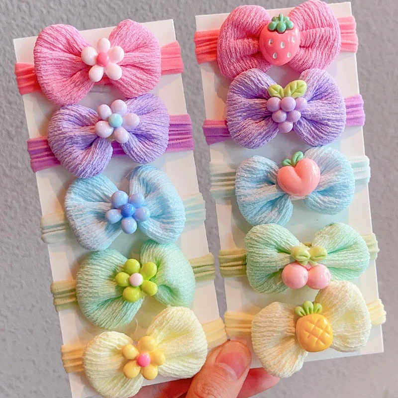 5/10Pcs/Set Baby Girls Cute Colors Simple Bowknot Elastic Hair Bands Children Sweet Srunchies Rubber Bands Kids Hair Accessories