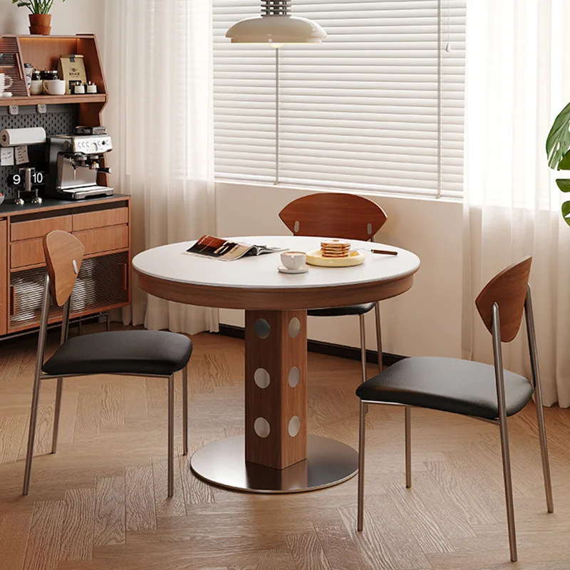 Rock slab dining table and chair combination retractable folding household small apartment stretch dining table square