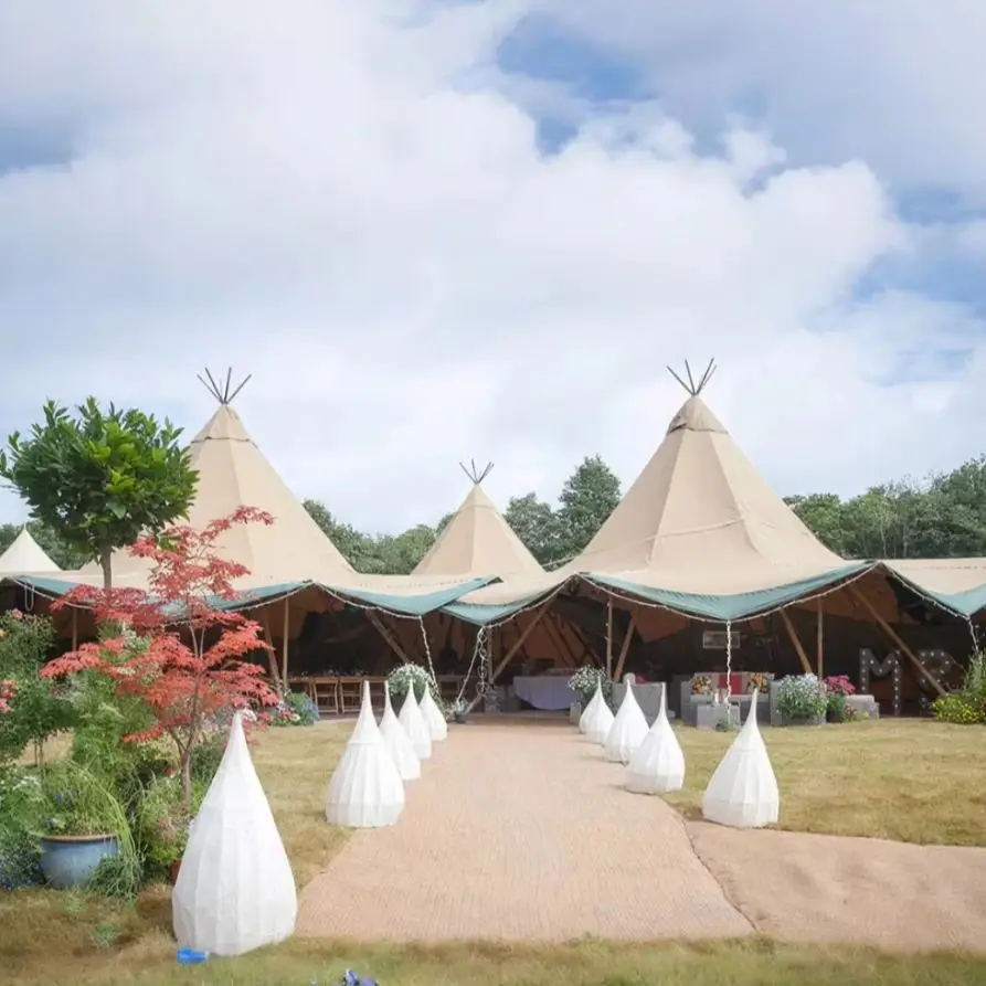 Premium Giant Tipi Teepee Tent Waterproof Canvas Wooden Pole Outdoor Glamping Wedding Party Resort Rental Custom Event Pavilion