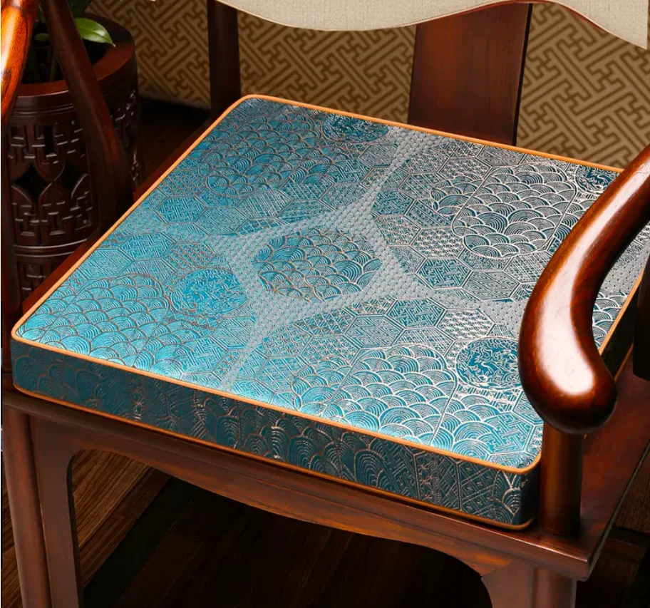 Chinese Style Jacquard Chair Cushion, Non-Slip Square Seat Pad, Thickened Memory Foam Chair Mat for Home, Office & Hotel Decor