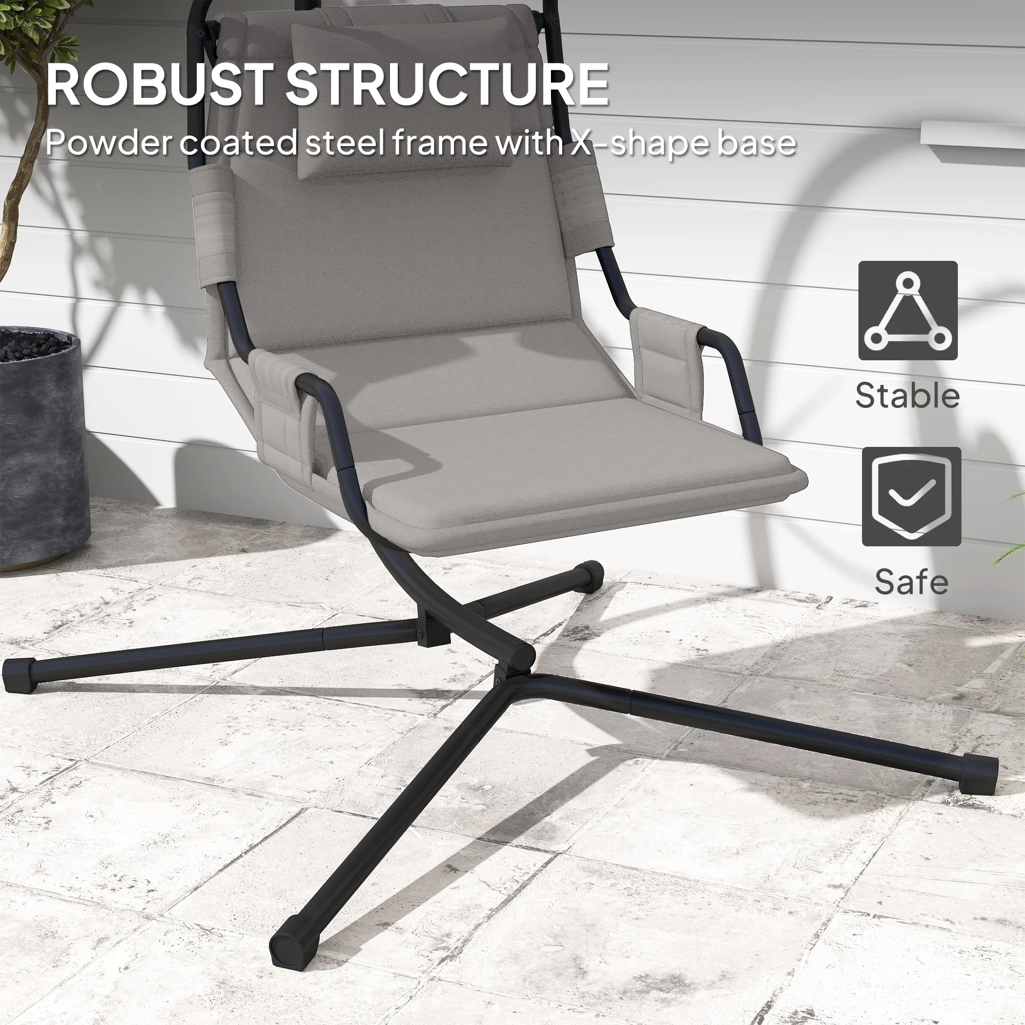 X-shaped base construction on freestanding swing stand