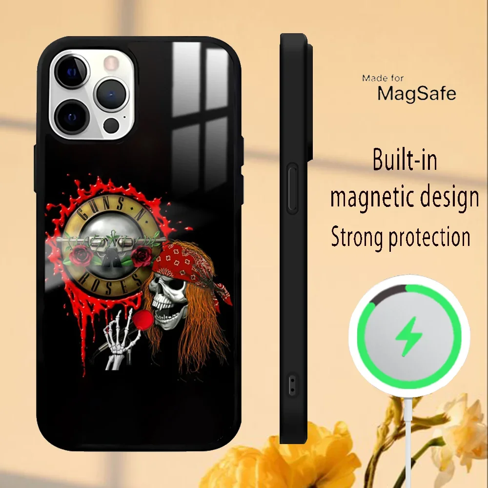 Funda de teléfono Guns N Roses Band para iPhone 16 15 14 13 12 11 PRO MAX PLUS Mini funda de teléfono con espejo inalámbrico magnético