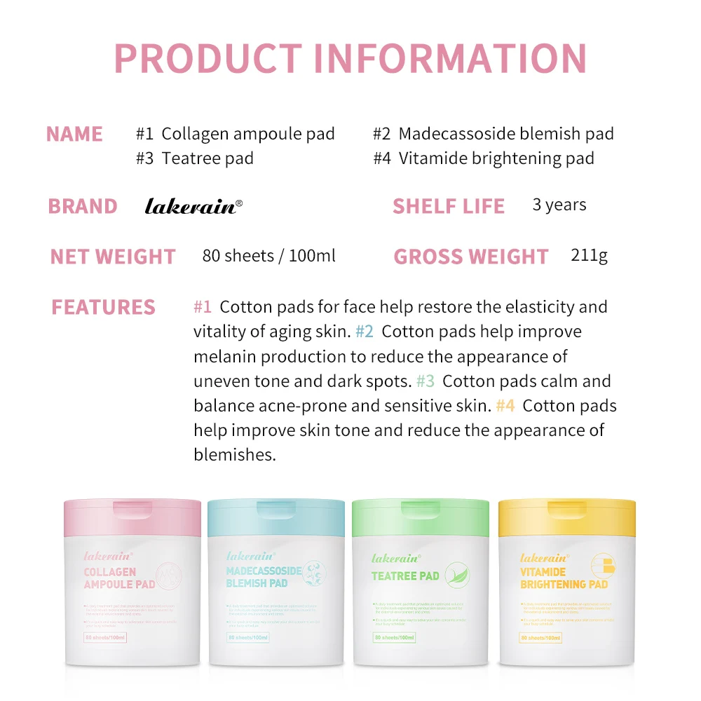 80 ورقة/ وسادات قطنية 100 مل لجميع أنواع البشرة، شد البشرة وتحسين الخطوط الدقيقة، وتوازن حب الشباب والبشرة الحساسة