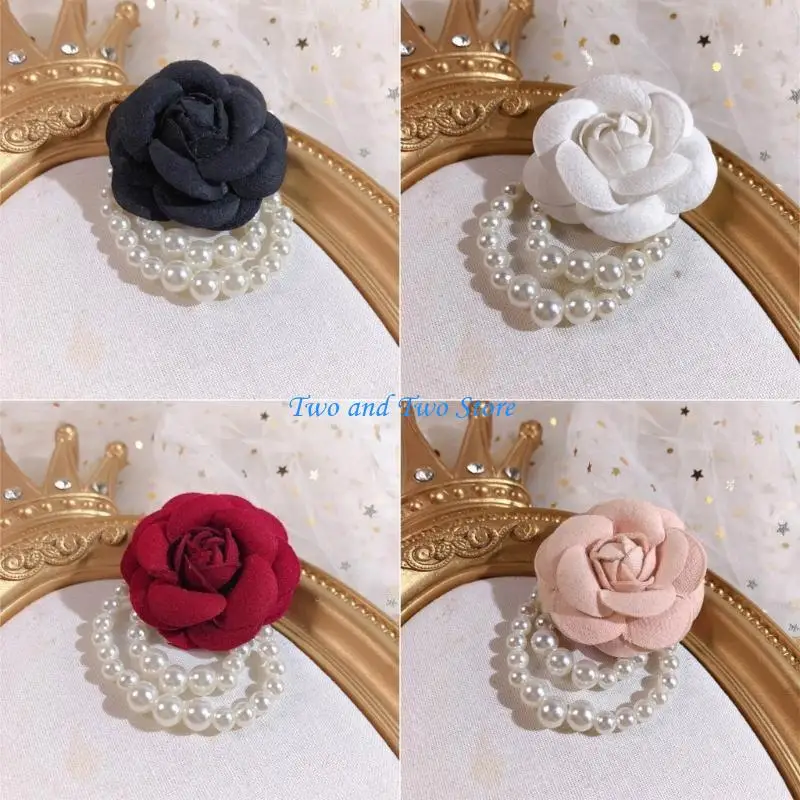 

HX6F Vintage Camellia Brooches for Woman Buckle Pin Wedding Hand Flower Pearl Brooch Pin Fashion Clothing Jewelry Accessories