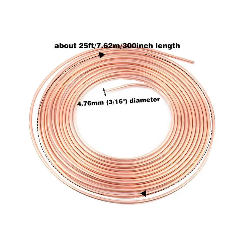 Copper Brake Line Tubing 3/16 X 25ft Car Brake Line Tubing Rustproof True Copper Coated Alloy Brake Line Tubing Coil Kit