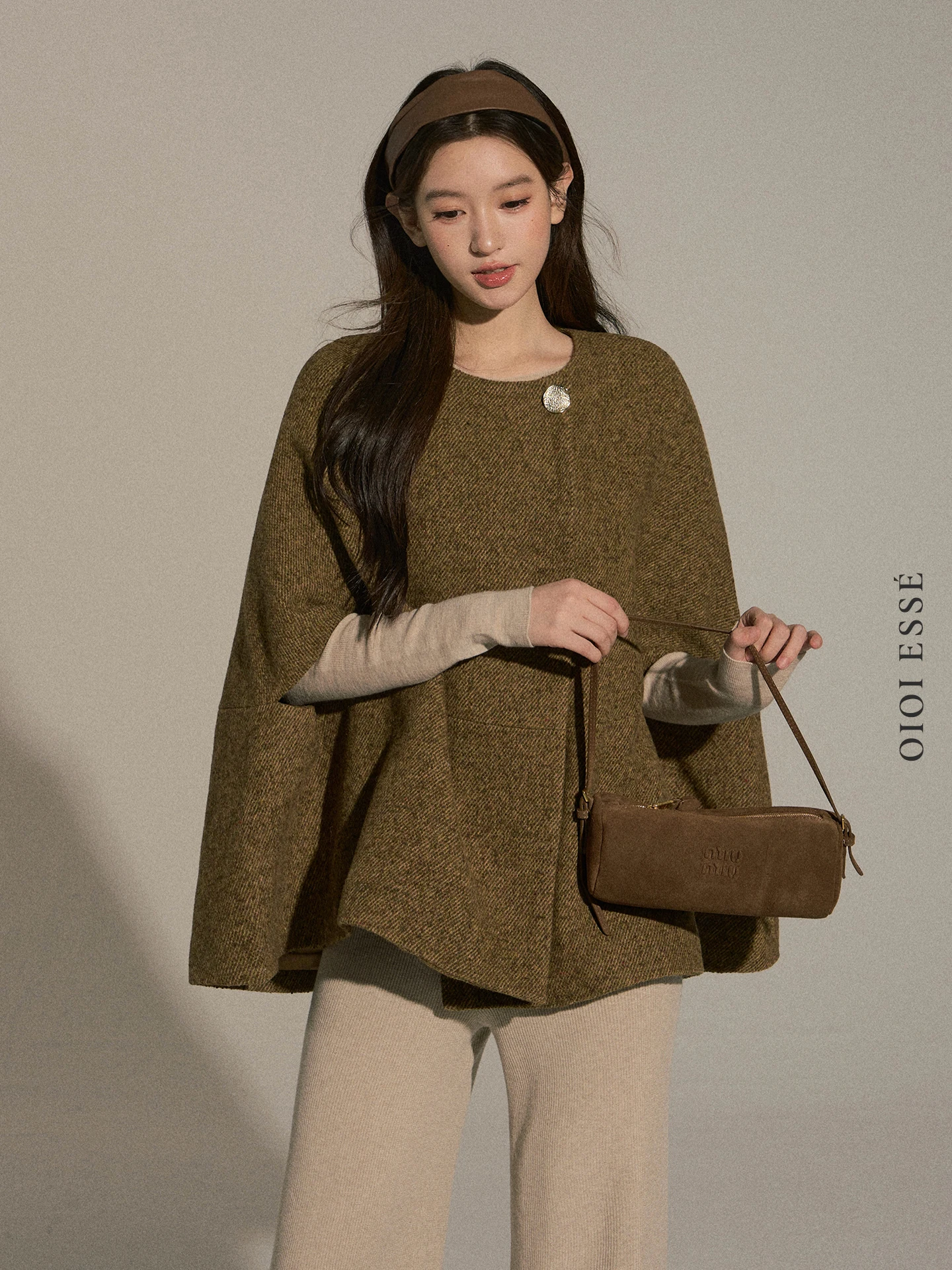 

Женский свободный плащ OIOI E, комплект верхней одежды с накидкой на плечи, модный осенне-зимний роскошный длинный плащ средней длины