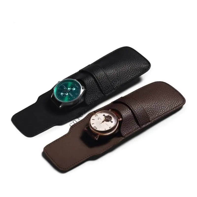 

D0UF Protective Watch Storage Bag High Grade PU with Adjustable Handle for Easy Carry