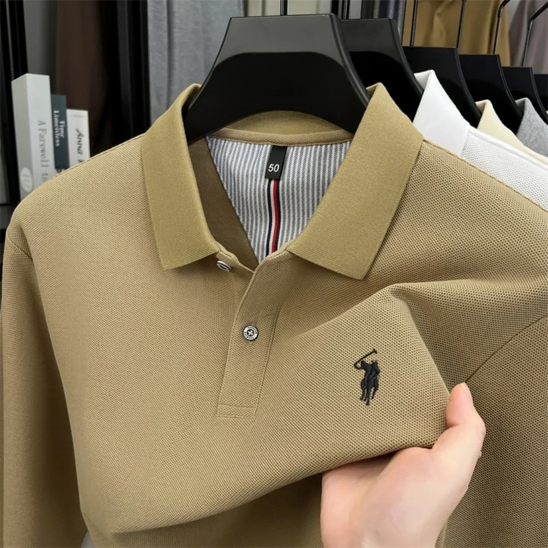 100 % reine Baumwolle, hochwertige Marke, Herren-Polohemd mit langen Ärmeln, Herbst-/Winterkollektion, modisches, luxuriöses Golfoberteil mit Stickerei, lässiges T-Shirt. – Detail 38