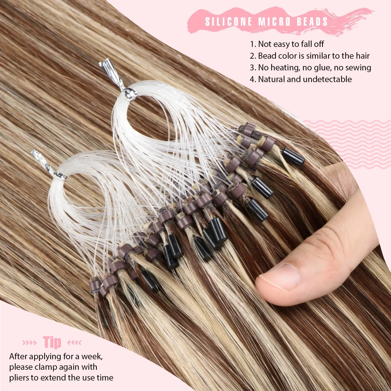 وصلات حلقة دائرية صغيرة من الشعر البشري بنسبة 100%، حلقات صغيرة لحمة مستقيمة لتطبيق سهل الضرر مجانًا