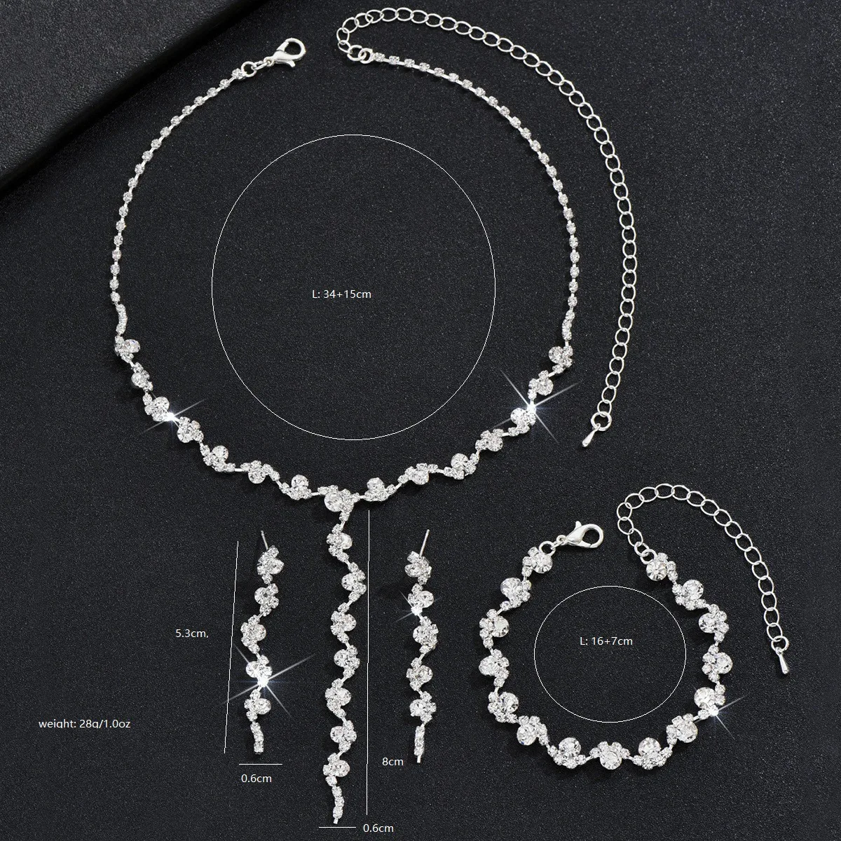 TREAZY Shiny Rhinestones Crystal Bridal Jewelry for Women Long Drop Necklace Earrings Sets Fashion Wedding Jewelry Sets Gift