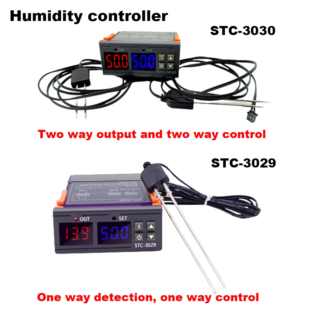 STC-3029/STC-3030 DC 12V 24V AC 220V Dual Digital Humidity Control Hygrometer Incubator Controller Soil Moisture Detector