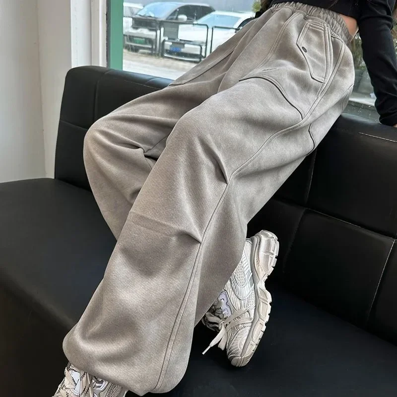 

​Girls' Wide-Leg Cargo Pants Autumn/Winter Tweens' Versatile Fashion Casual Athleisure Work Pants for Kids