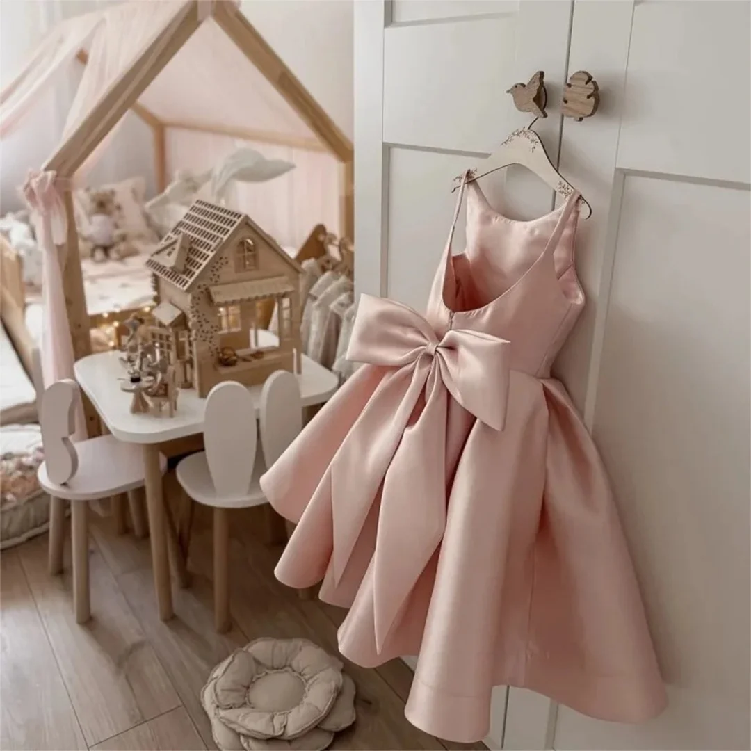 Customization Wedding Puffy Pink Flower Girl Dress, Elegant Party Dress, Oversized Bow, Ideal Choice for Special Occasions