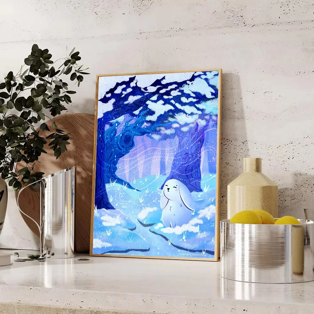 غريب الأطوار أرنب قماش جدار الفن لطيف الغابات الحيوان طباعة مسحور الغابات ديكور حالمة الطبيعة اللوحة غرفة الحضانة الفن المنزل