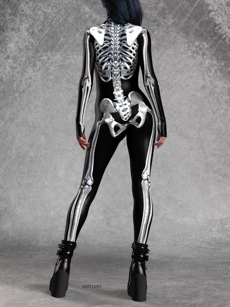 IOOTIANY Damen Grüner Sexy Horror-Skelett-Geister-Bodysuit-Set Halloween Karneval Party Aerial Bühnenauftritt Kostüm-Set – Detail 23