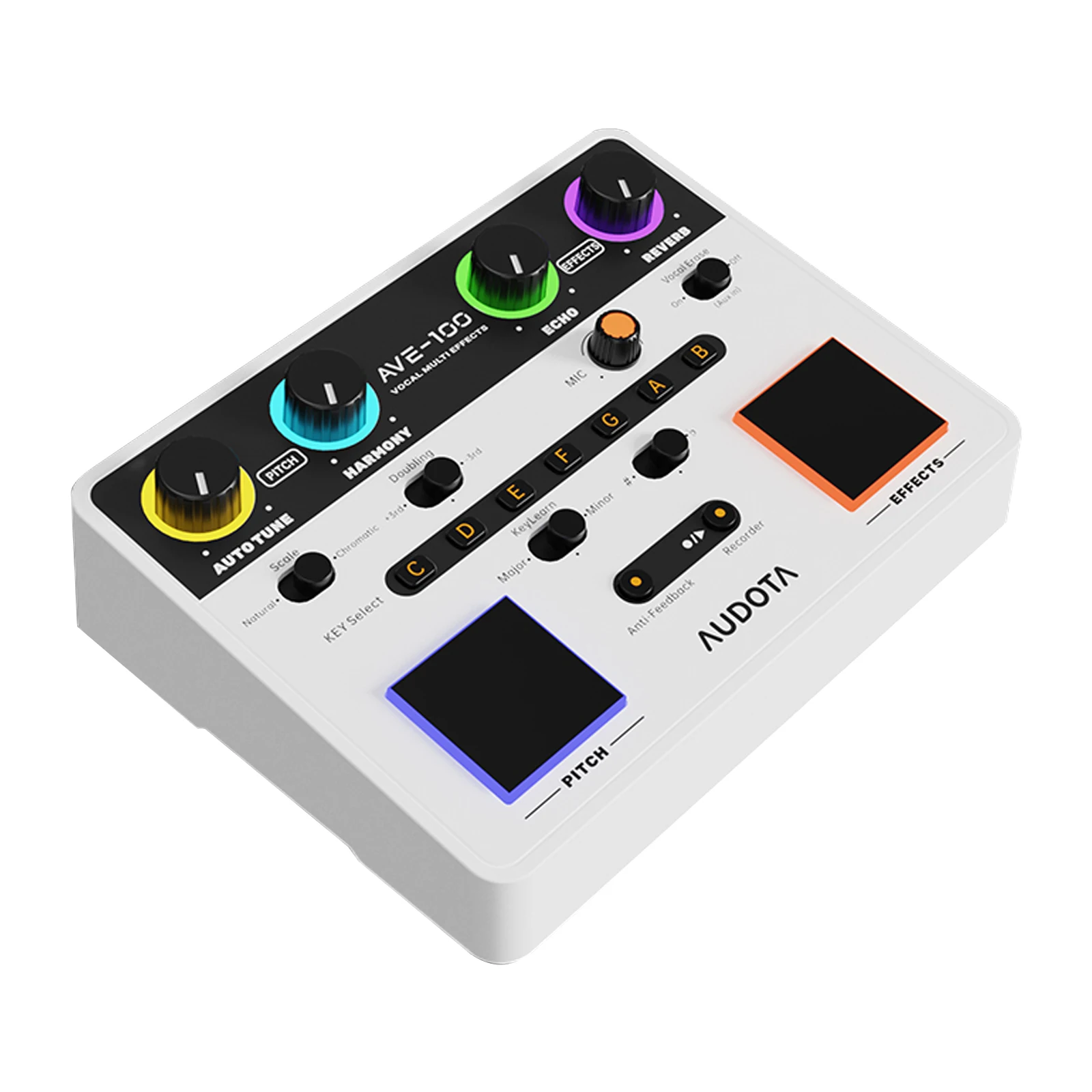 Audota Ave-100 Vocal Processor with Reverb, Delay, Pitch Correction & Harmony Modes - Auto Key Detection & Vocal Cancellation