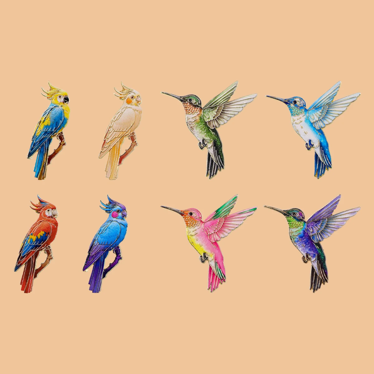 4pcs/set Colorful Hummingbird Parrot Enamel Pines Animal Brooch Metal Pin Badge on Backpack Clothing Accessories Fashion Jewelry