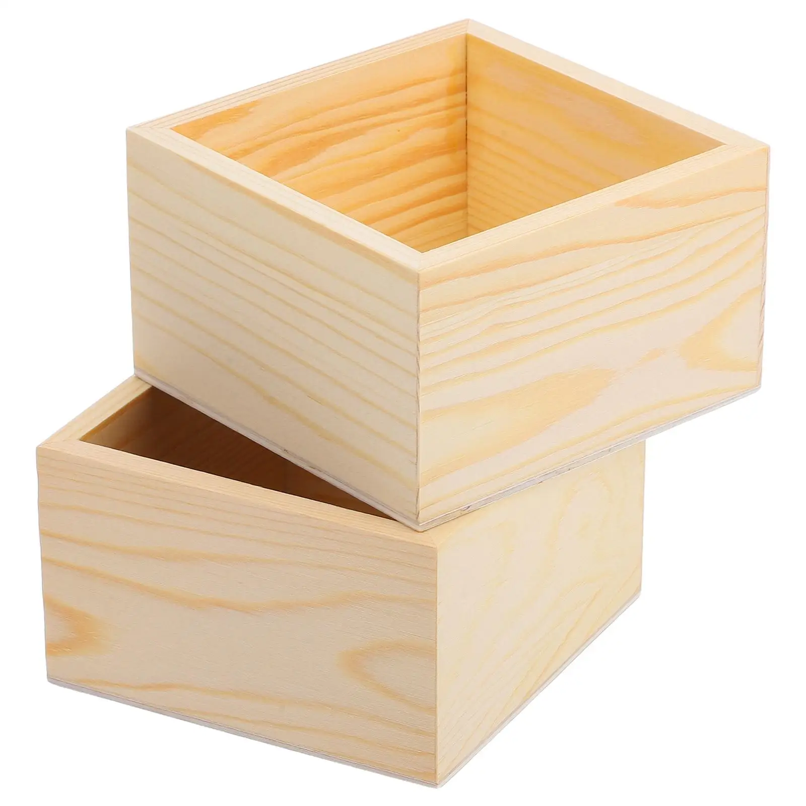 

2Pcs No Cover Wooden Box for Crafts Container Wedding Candy Crates Decorative Storage Desk Organizer Sturdy Wood Planter Jewelry