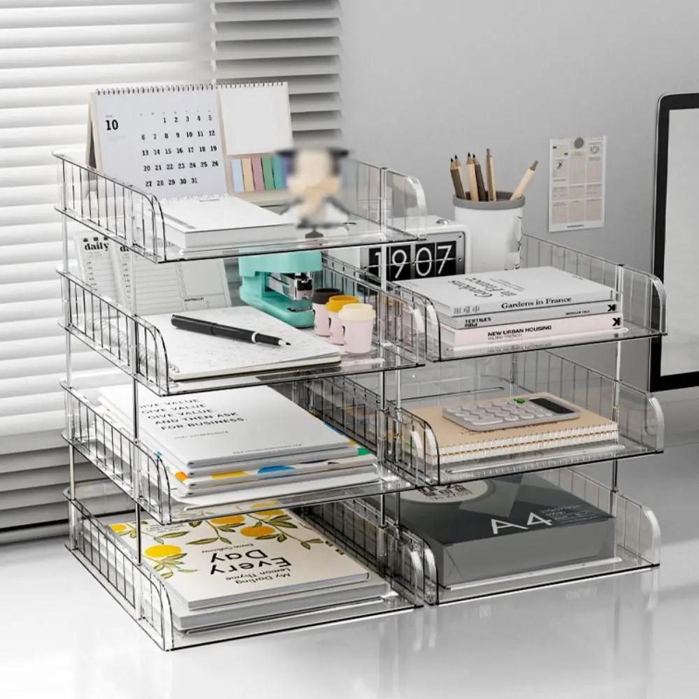 

2/3 Tier Clear Desktop Organizer Durable Space Saving File Paper Holder Large Capacity Plastic Desktop File Holders School