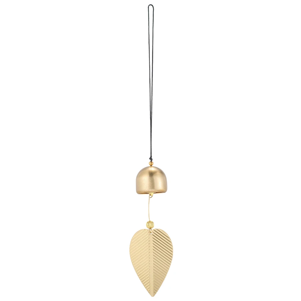 Gold Leaf Hanging Bell 14.4 Inch Decorative Brass Garden Lawn Bell Wind Chime Home Decoration for Good Luck Wealth Chinese