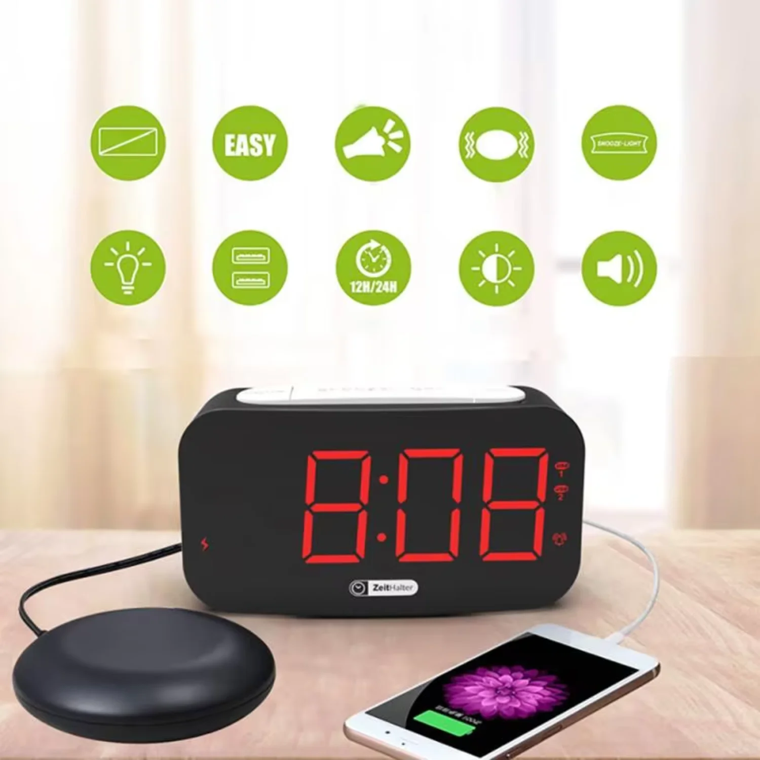 Loud Alarm Clock  Heavy Sleepers Vibrating Alarm Clock with Bed Shaker  Deaf and Hard of Hearing Night Light Alarm Clock