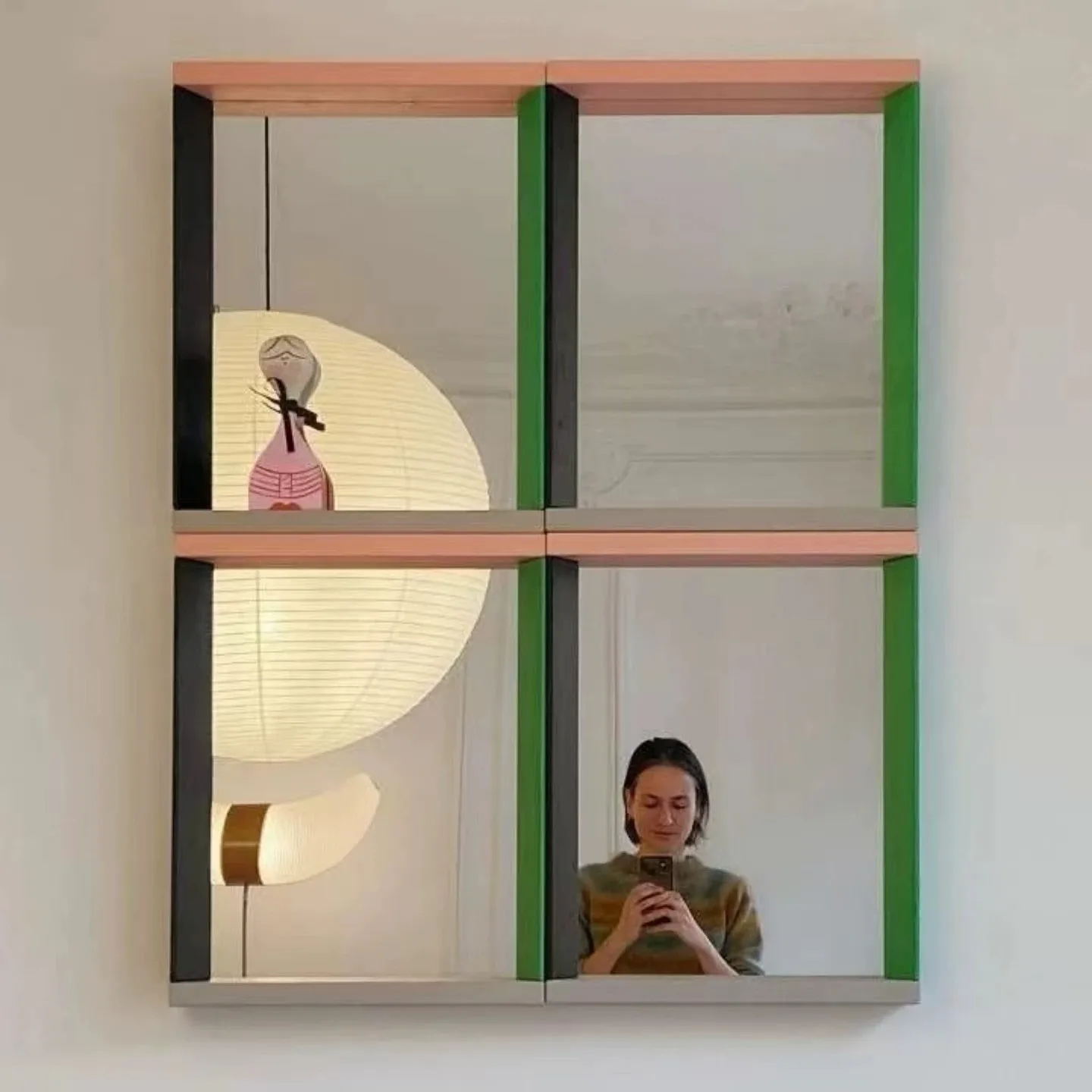 Color Block Wooden Framed Wall Mount Full Length Mirror True Undistorted HD Dressing Mirror Home Decor Block Accent Wall Mirror