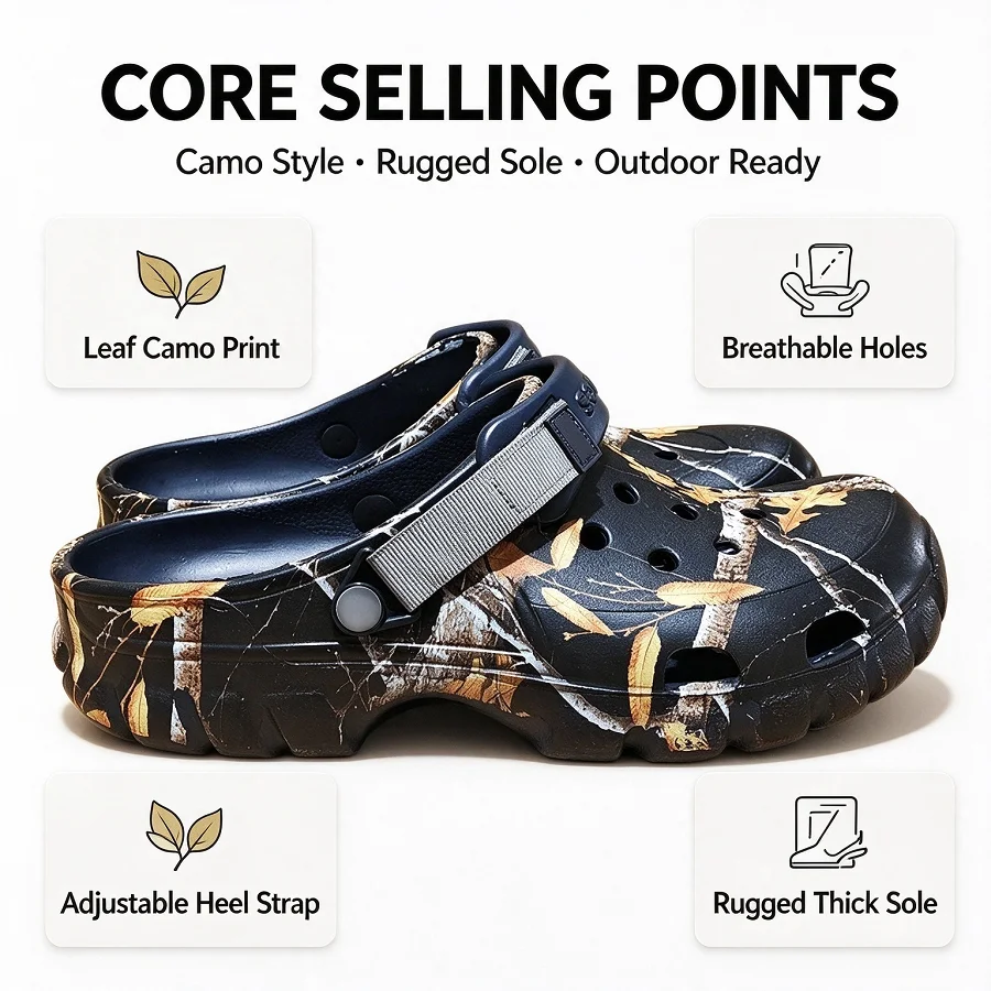 Crocs Euro Transfer Hole Shoes Classic Camouflage Print Beach Shoes Soft Sole Casual Men's Outdoor Casual Sandals