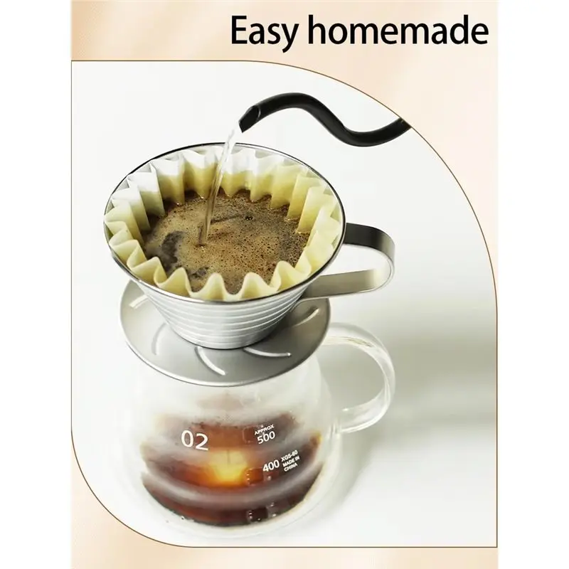 ABFS Household Hand Brewed Coffee Filter Accessories-Drip Type Stainless Steel Flat Bottomed Coffee Filter Cup