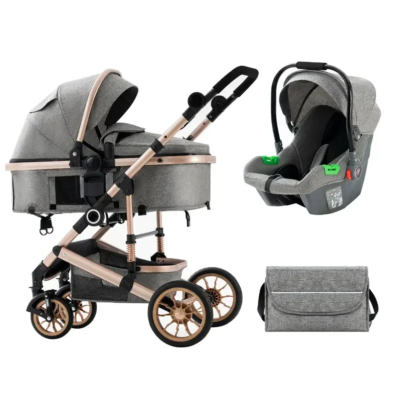 High Landscape Baby Stroller 3 in 1 With Car Seat and Stroller Luxury Infant Stroller Set Newborn Baby Car Seat Trolley 8 Gifts