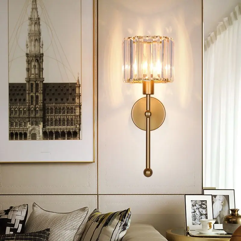 Postmodern Nordic Minimalist Luxury Crystal Creative LED Wall Light for Bedroom Bedside Study Living