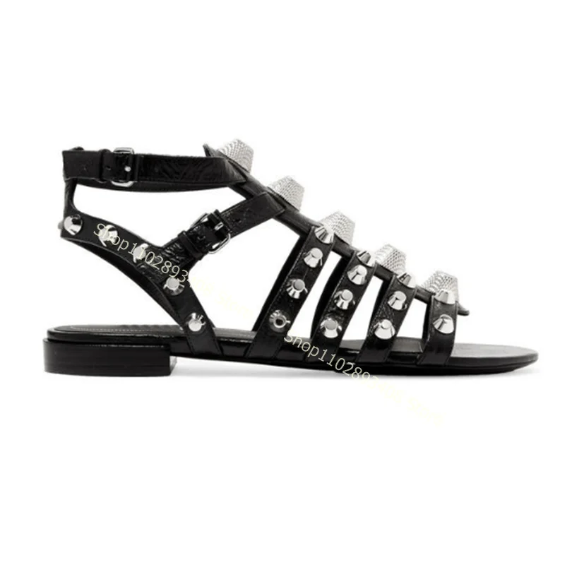 Niet Dekor offene Zehen Sandalen Knöchel Schnalle solide flache dünne High Heels Frauen Sommer neue Mode Wohnungen Zapatos Para Mujere