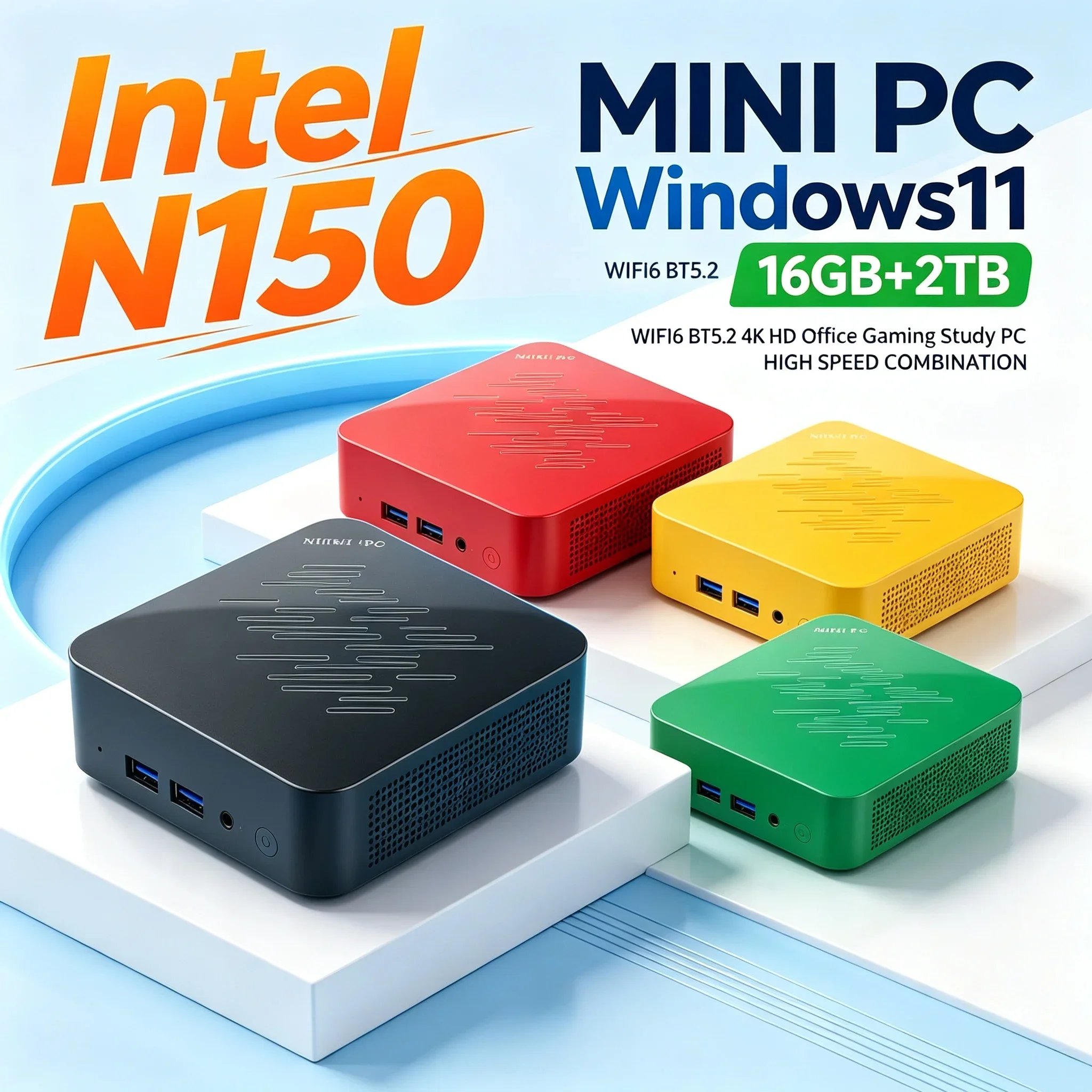 Intel N150 Mini Computer 16GB RAM Optional 1TB 2TB SSD Windows11 WiFi6 BT5.2 Mini PC For Family Entertainment Daily Work Office