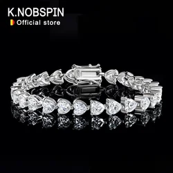 KNOBSPIN D VVS1 Heart Moissanite Tennis Bracelet Original 925 Sterling Silver Plated 18k White Gold with GRA Bracelets for Women
