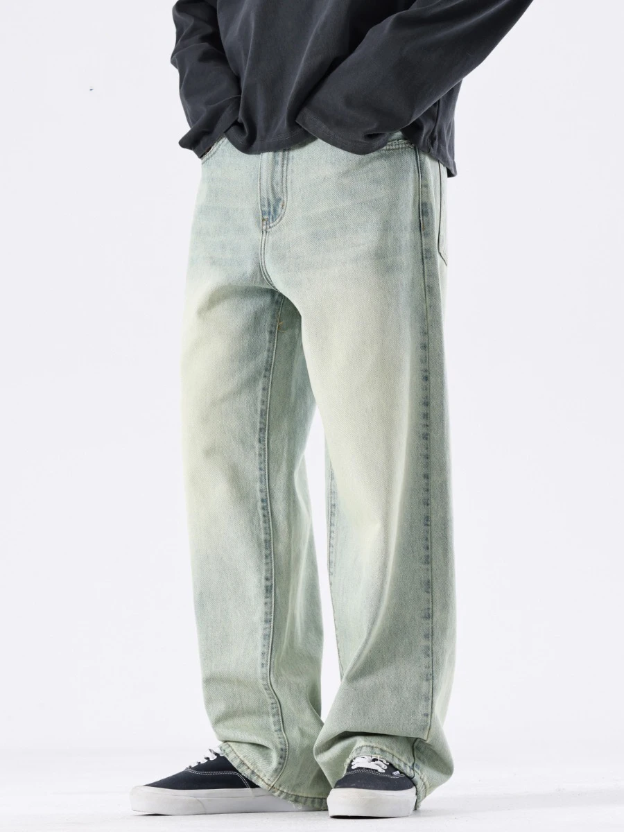 

Свободные прямые мужские джинсы, американские джинсовые брюки с талией в стиле ретро, длинные брюки High Street, новые летние брюки, чистая посадка