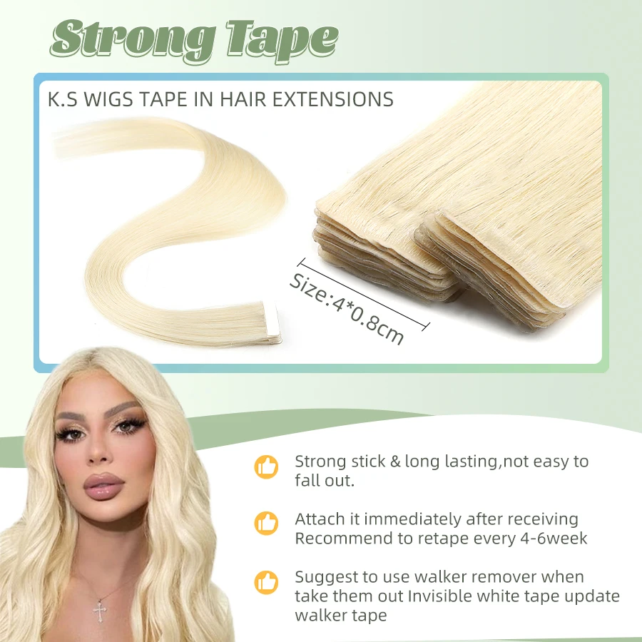 شعر مستعار K.S في وصلات الشعر ، بو غير مرئي ، لحمة جلد غير ملحومة ، شعر بشري ، 12: 10 لكل عبوة