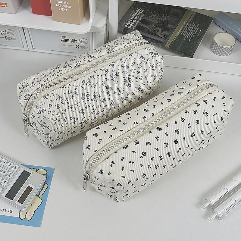 Kotak Pensil Kapasitas Besar Organizer Alat Tulis Multifungsi Tas Pena Cetak Bunga Kartun Tas Alat Tulis Siswa Grils