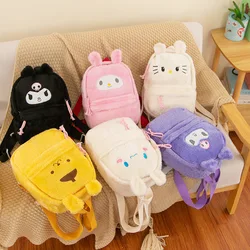 Sanrio Cute Cartoon Plush Backpack Kawaii Cinnamoroll  Kuromi My Melody Backpack School Girls Korean Backpack Gift For Girls