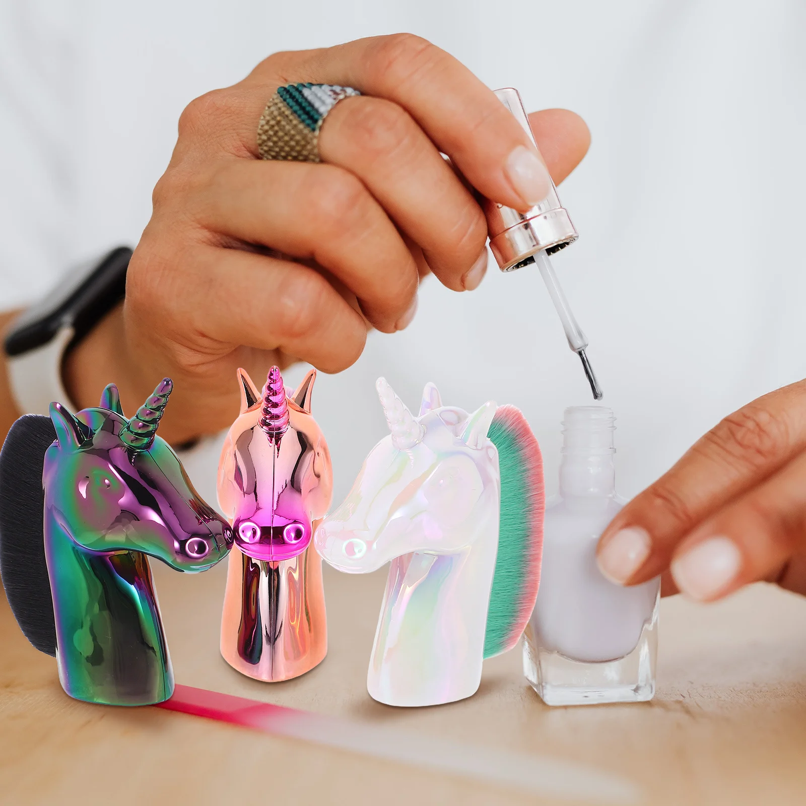 

3pcs Nail Cleaning Brush Unicorn Design Durable Manicure Pedicure Tool For Dust Removal After Filing Before Buffing Nail Brush