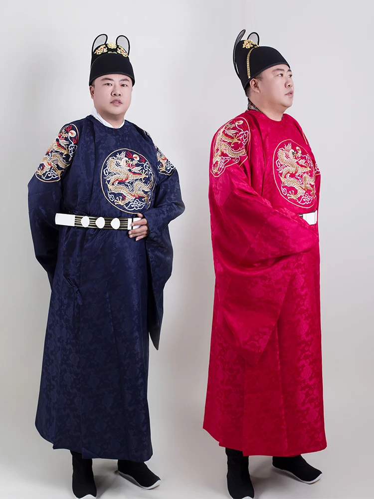 Ming Dynasty jubah leher bulat untuk pria, gaun pernikahan Tiongkok merah Hanfu kostum biru kuno Tiongkok musim semi musim panas