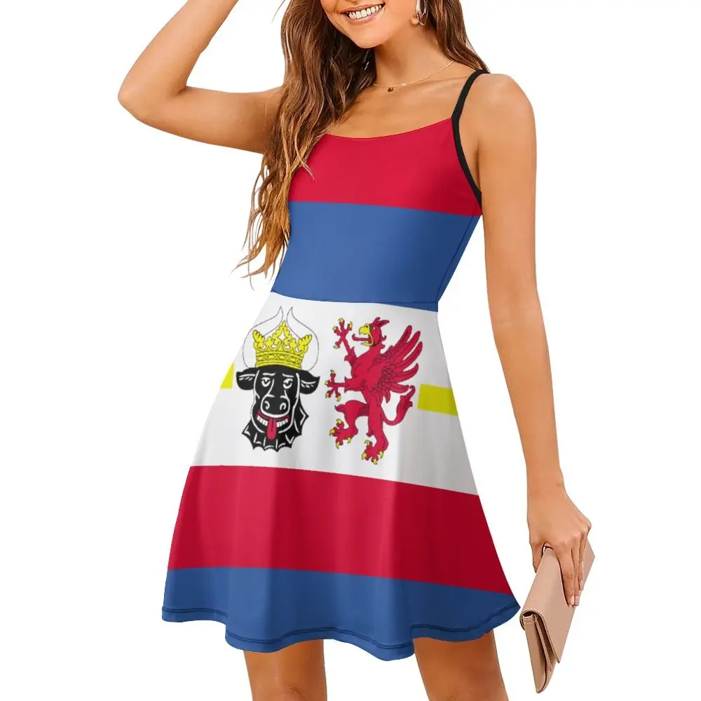 

Exotic Flag of Mecklenburg Western Pomerania (state) Women's Sling Dress Humor Vacations Woman's Dress Dresses Graphic