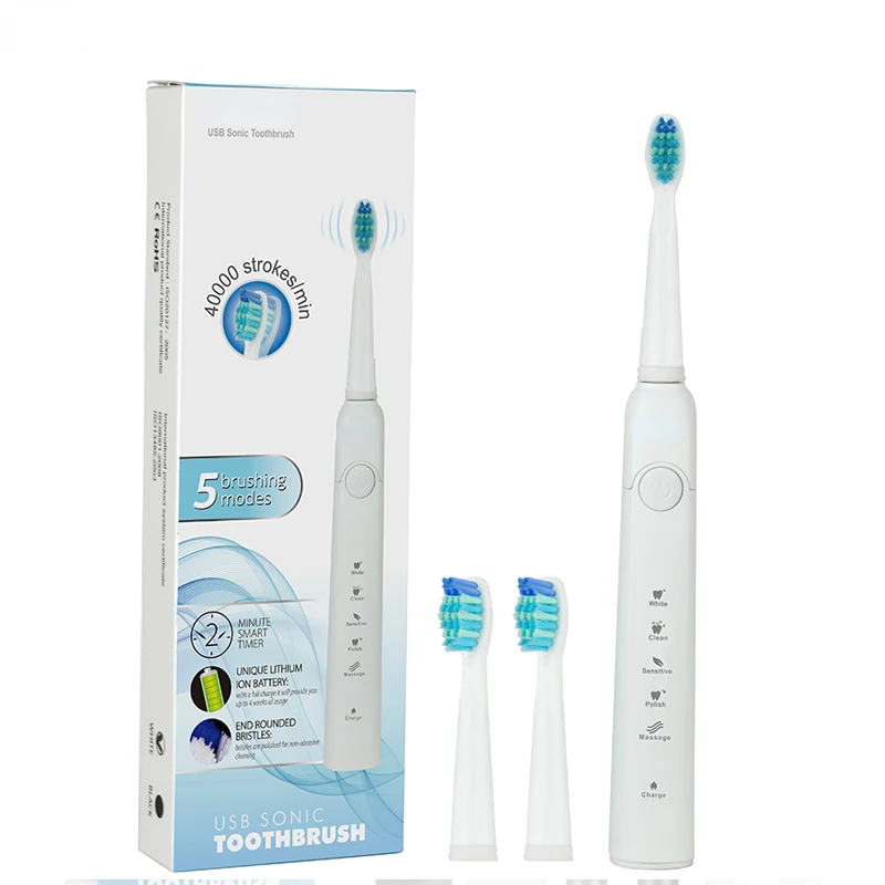 Sonic Electric Toothbrush SG-507 USB Rechargeable Timer Brush - Replacement Brush Heads/Box