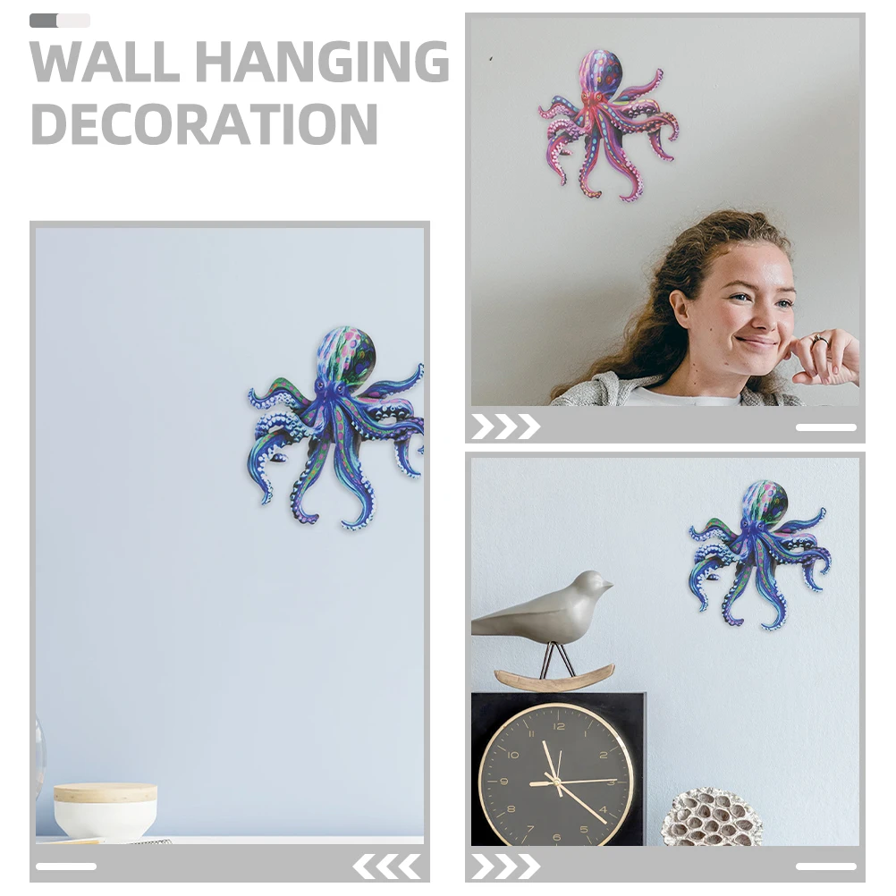 

2pcs Iron Simulated Octopus Hanging Decor Metal Pendant Outdoor Art Craft Garden Fence Ornament Hollow Octopus Wall Art